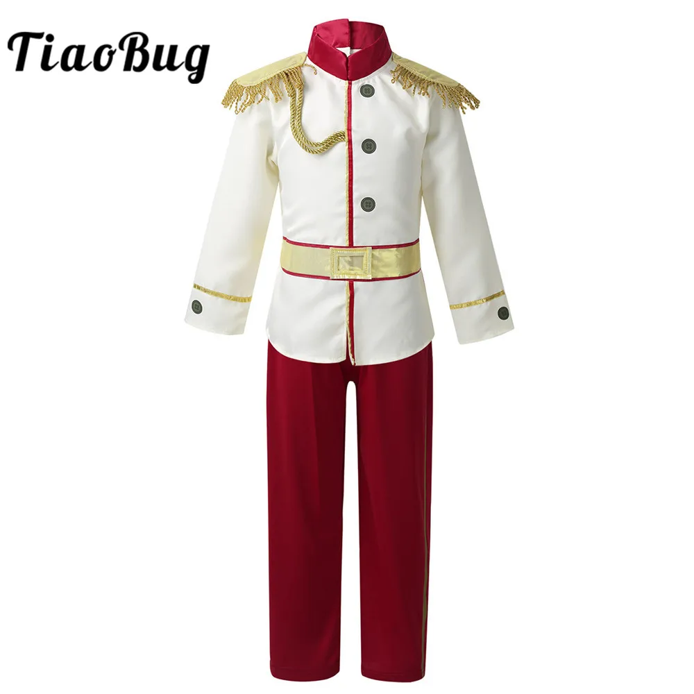 TiaoBug Kids Boys Halloween Medieval Royal Prince Costume Long Sleeves Tops with Pants Set Children Cosplay Theme Party Dress Up