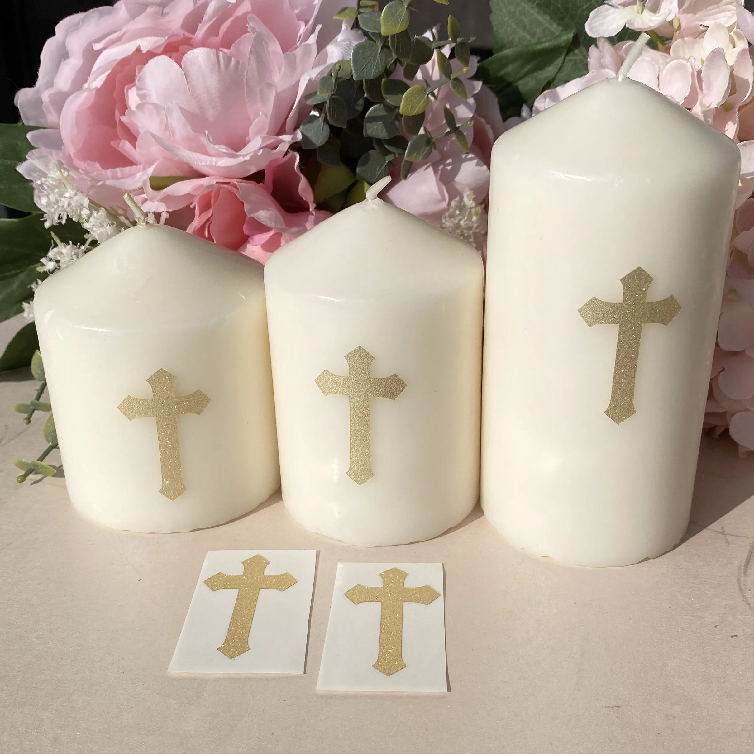 30 My first holy Communion Labels Confirmation Christening Baptism Decorations Glitter Gold Cross Candle Stickers