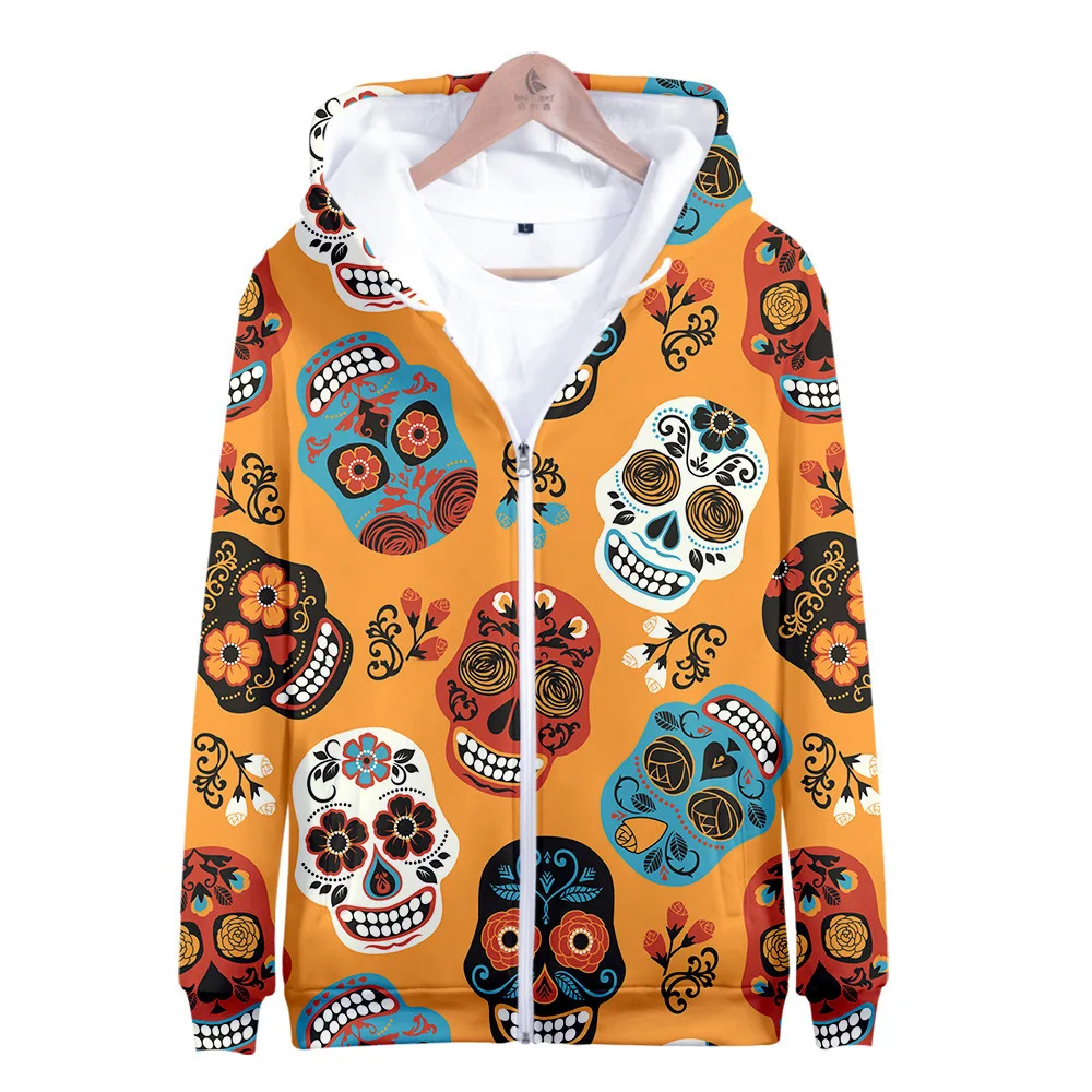 Day of The Dead Sugar Skull 3D Print Zip Up Women/Men Hoodie Sweatshirt Streetwear Hip Hop Zipper Hooded Jacket Halloween