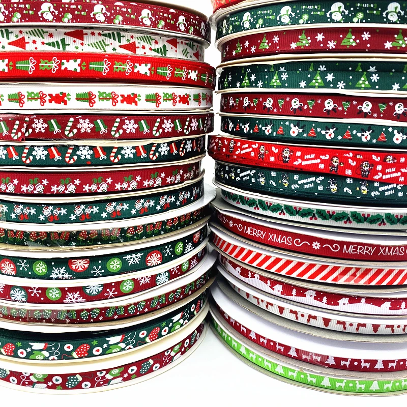 

5 Yards 10mm Christmas Ribbon Printed Grosgrain Ribbons for Gift Wrapping Wedding Decoration Hair Bows DIY