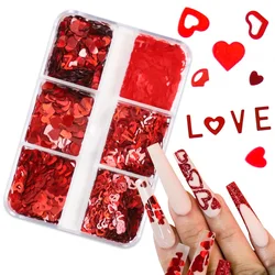 Mixed Nail Art Sequins Glitter Laser Red Love Heart Glitter Flakes Valentine's Day For Professionals Supplies Nails Accessories