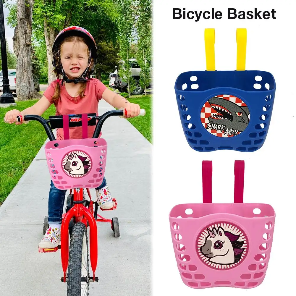 Cute Cartoon Pattern Bicycle Front Basket Thickened Plastic Bike Handlebar Hanging Basket for Children Bike Bicycle