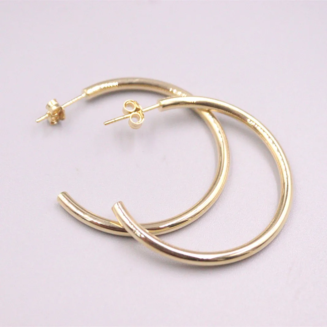 

Pure Soild 18K Yellow Gold Ear Ring 32mm Moon Shape Earrings Stud Au750 2.56g