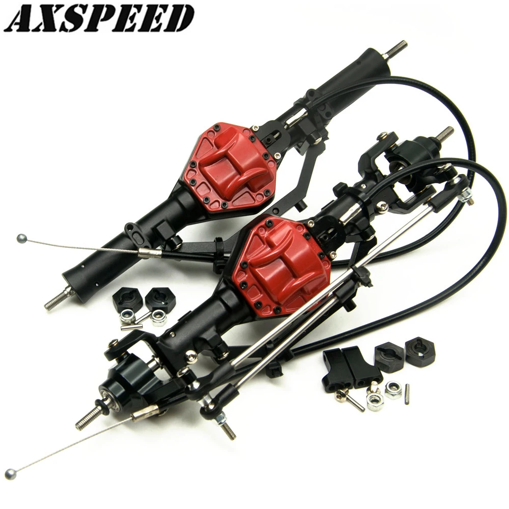 AXSPEED Metal Front & Rear Axle with 4WD Lock Heavy Duty Steering Linkage Kit for 1/10 RC Crawler Car Axial SCX10 Parts