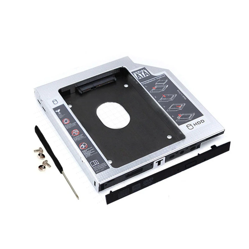 Aluminum 2nd HDD Caddy 9MM 9.5MM 12.7MM SATA 3.0 For 2.5'' SSD Case Hard Disk Drive Adapter For Laptop CD DVD-ROM Optibay