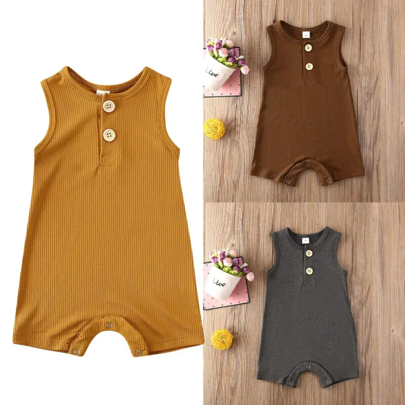 

PUDCOCO Newborn Infant Baby Girl Boy Solid Sleeveless Romper Jumpsuit Playsuit Outfits Sunsuit 0-18M