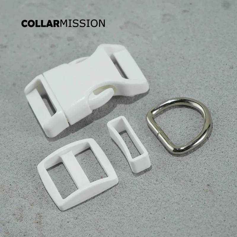 Colorful(plastic buckle+Tri-Glid+square keeper+D ring) DIY dog collar heliotrope 25mm webbing sewing quality white accessory