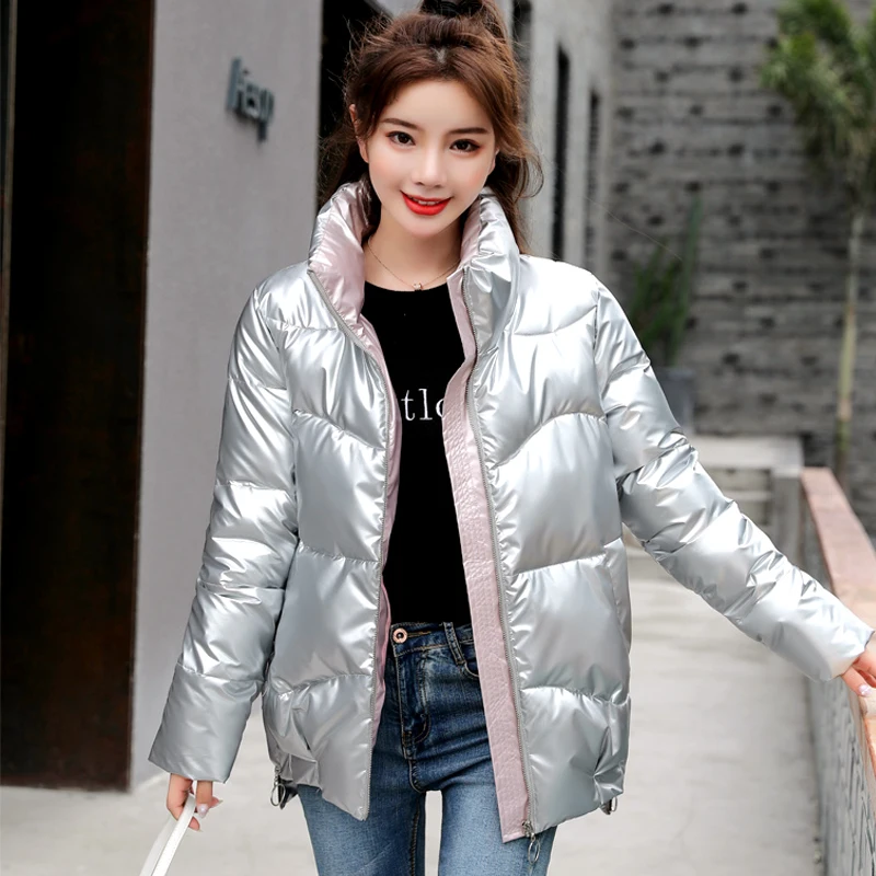 New Winter Jacket Women High Quality stand-callor Coat Fashion Jackets Hiking Climbing Sport Clothing Casual Parkas Silver