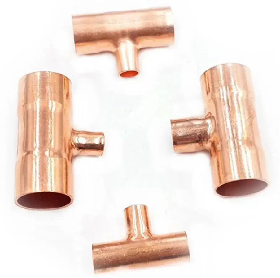 

2PCS Side*Middle*Side Reducer Pure Copper End Feed Reduce Tee 3 Ways Weld Pipe Adapter Air Conditioner Refrigeration Gas Water