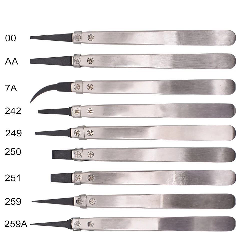 

ESD Anti-Static Tweezers With Replaceable Tips Full Stainless Steel Body Carbon Fiber Conductive Plastic Skull Head 300pcs/lot