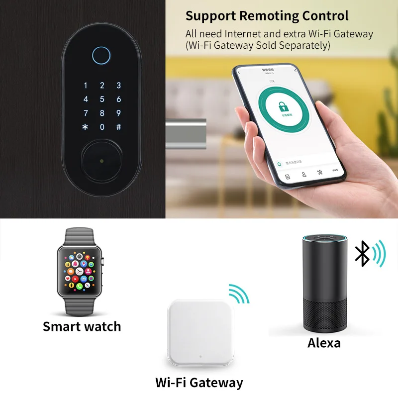 Tuya Smart Fingerprint Door Lock Password RFID IC Card Electronic Keyless Deadbolt Single Tongue Security Anti-theft Locks