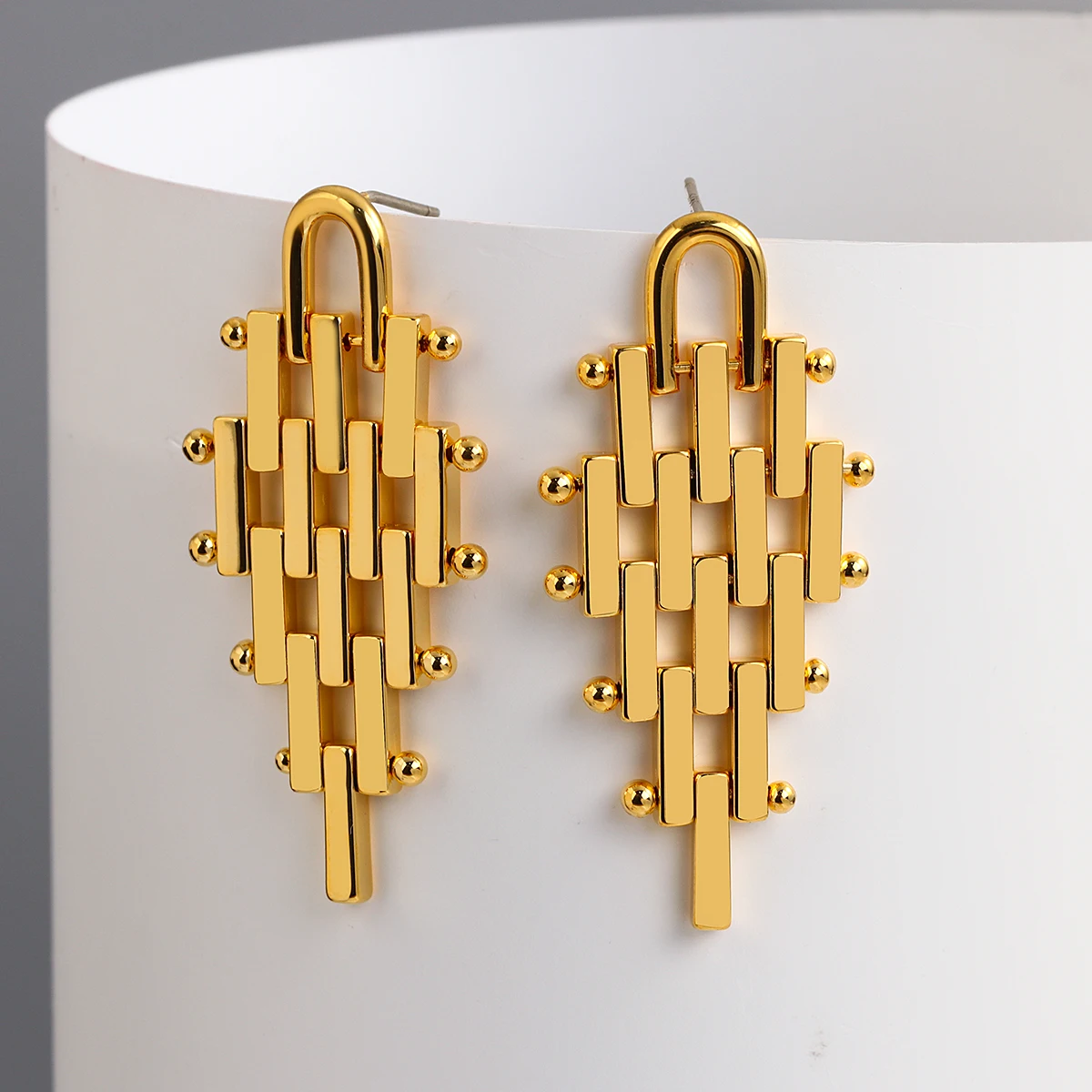 Flashbuy Unique Fashion Hollow Geometric Copper Earrings Women's Female Exquisite Gold Color Drop Earrings Popular Jewelry