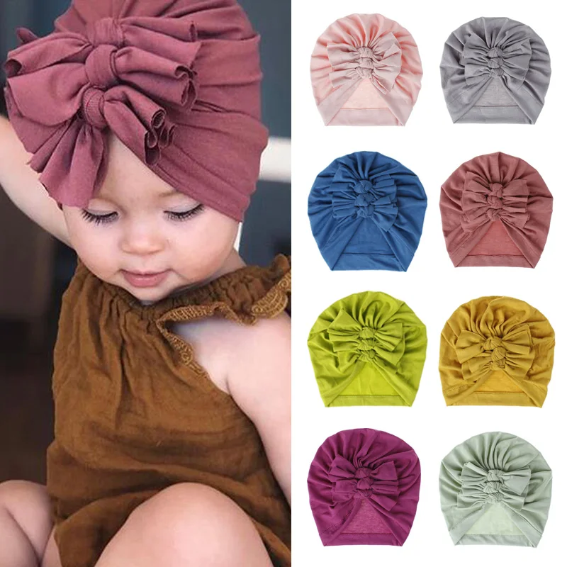 Chapeau turban en coton pour bébé fille, accessoire de photographie pour enfant, bonnet avec nœud, disponible en 18 couleurs