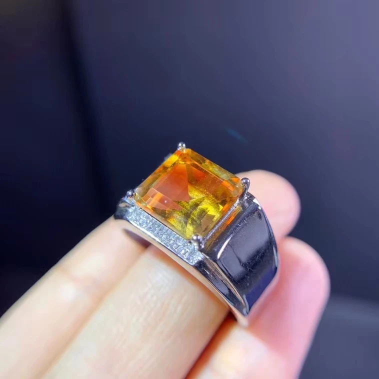 2021 new square Citrine Ring for men jewelry muscular man styles man ring shiny birthday Christmas gift