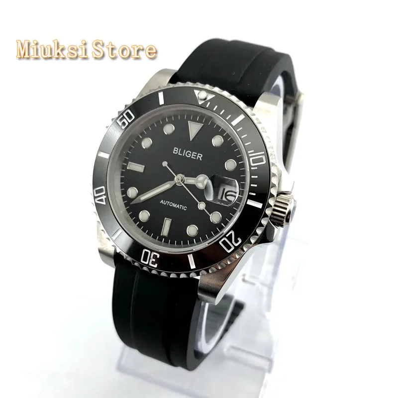 

40mm man's luxury mechanical watch BLIGER black dial cermaic bezel sapphire glass luminous automatic mens watches 2881-5