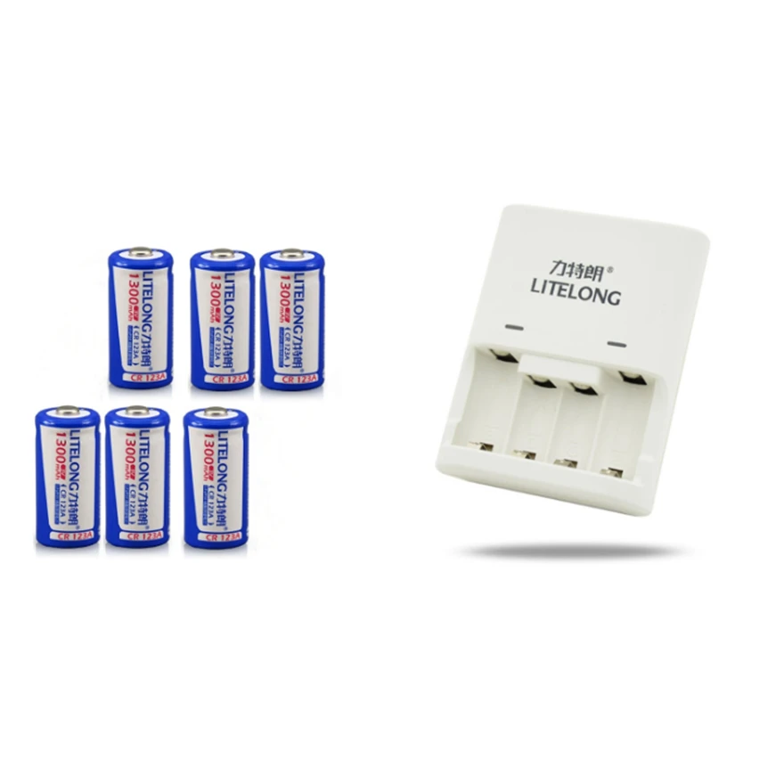 

6pcs large capacity 3V 1300mAh CR123A rechargeable lithium battery 16340 battery camera battery + 1pcs dedicated charger