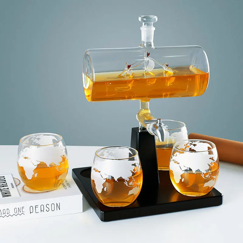 Boat-Shaped Vertical Decanter Set, Creative Borosilicate Glass Wine Container, Whiskey And Red Wine Glass Combination Set