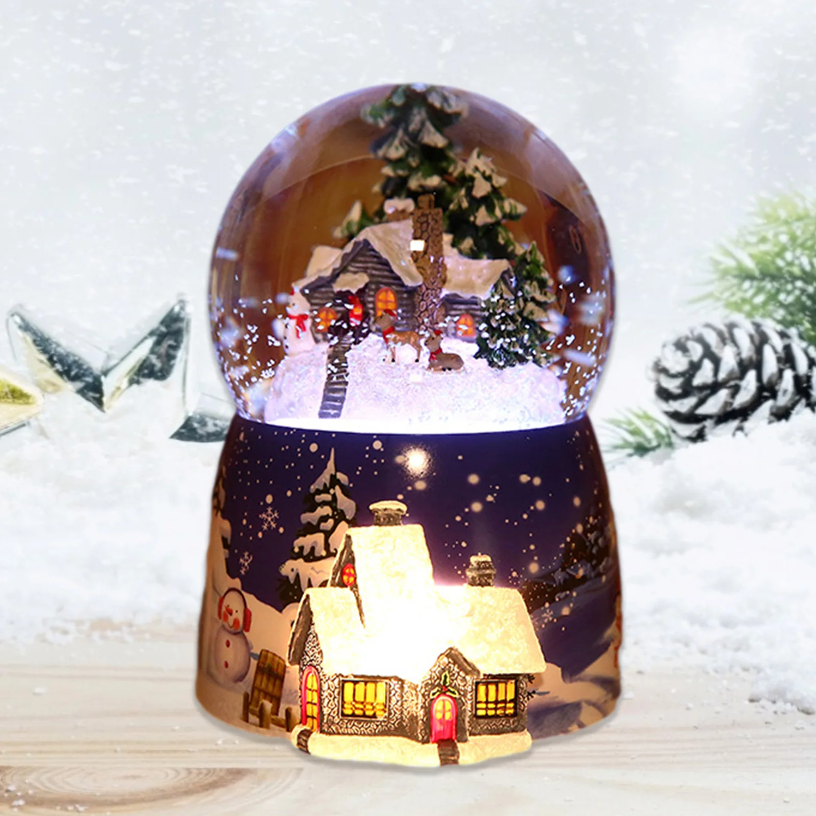 1 Pcs Resin Music Box Crystal Ball Snow Globe Glass Lights Christmas Gift With Speaker Spinning Santa Claus Crafts Desktop Decor view 3