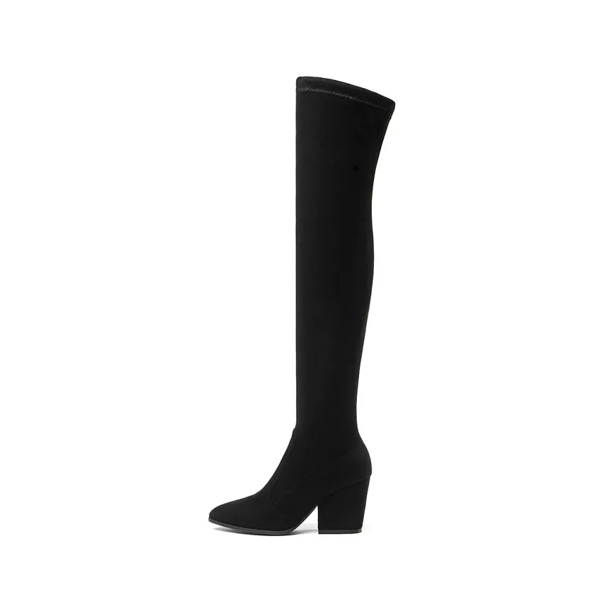 QUTAA 2021 Women Over The Knee High Boots Wedges Heels Winter Shoes Pointed Toe Sexy Elastic Fabric  Women Boots Size 34-43