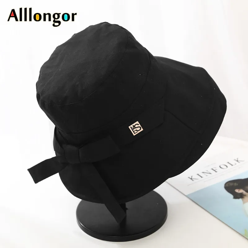 Panama 2024 Summer Black Bow Bucket Hat Women Fashion Korea Bob Cotton gorro pescador mujer Sun Hat Fishing Cap Chapeu Pescador