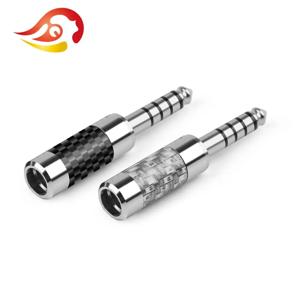 QYFANG 4.4mm 5 Pole 4-Layer Rhodium Plated Copper Earphone Plug Carbon Fiber Audio Jack Balanced Wire Connector Metal Adapter