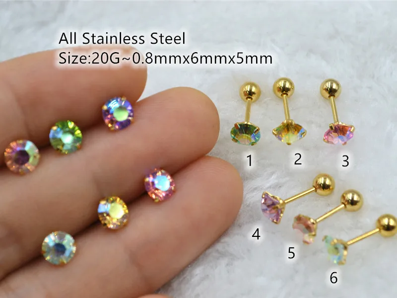 60pcs Body Jewelry Piercing - Surgical Steel Thin Bar 20G~0.8mm Round CZ Gem Earring  Ear Helix Bar Cartilage Tragus Diath Studs