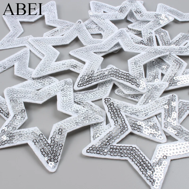 10ps Glitter Star Patches Embroidery Iron On Sequined Stickers DIY Handmade Patchcrafts Sewing Fabric Appliques Coats Badge