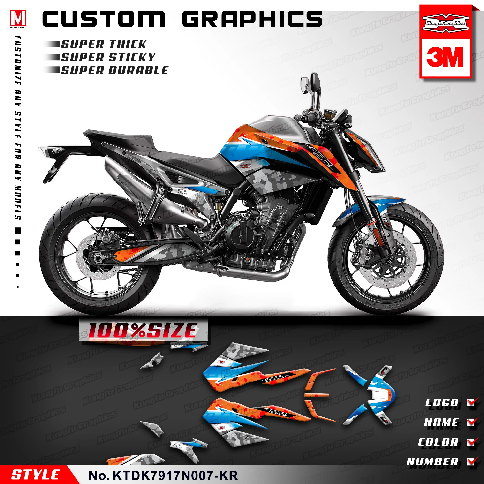 

KUNGFU GRAPHICS Full Stickers Wrap Kit for Duke 790 890 R 2017 2018 2019 2020 2021 2022 2023, KTDK7917N007-KR