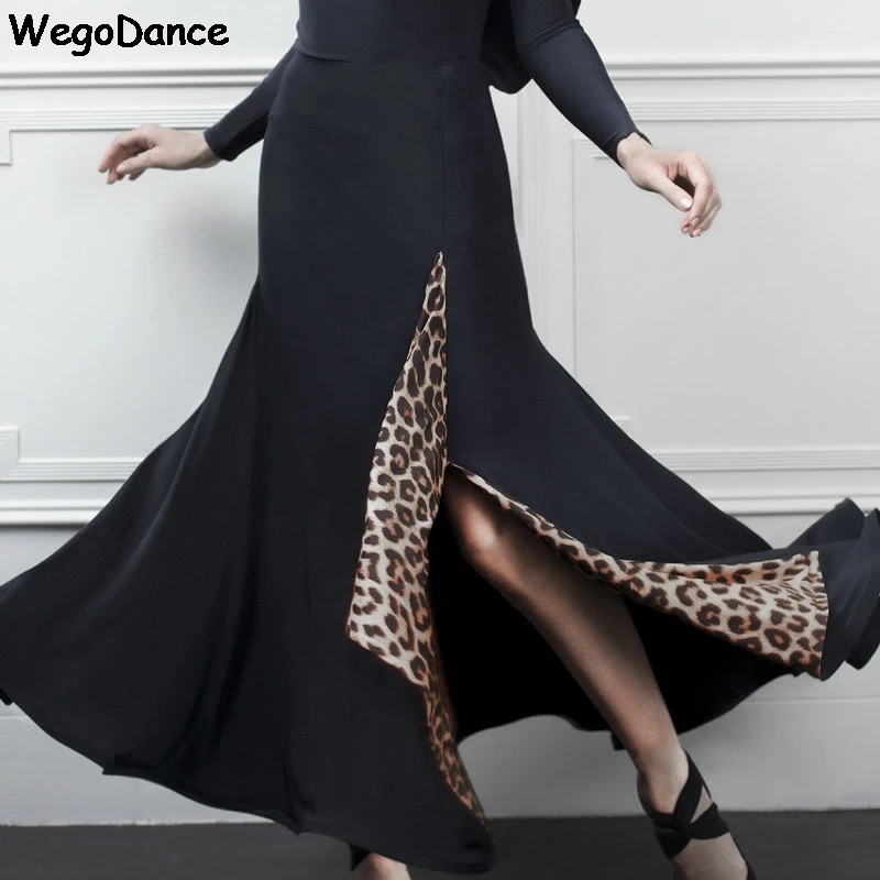 

New Women Ballroom Dancing Split Performances Leopard Print Modern Dance Skirts