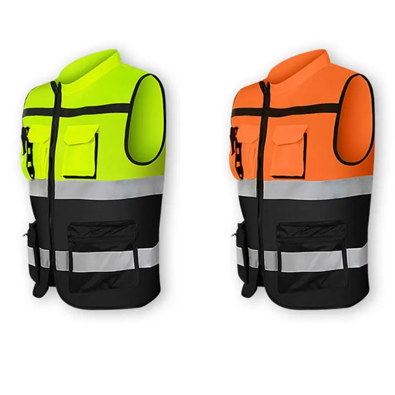 Multi-pockets High Visibility Zipper Front Safety Vest with Reflective Strips and Motorcycle Riding Multipurpose