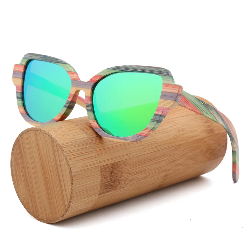 

High Quality Fashion Cat Eyes Ladies Polarized Sunglasses For Women Colored Wood sun glasses Handmade with Wood glasses box