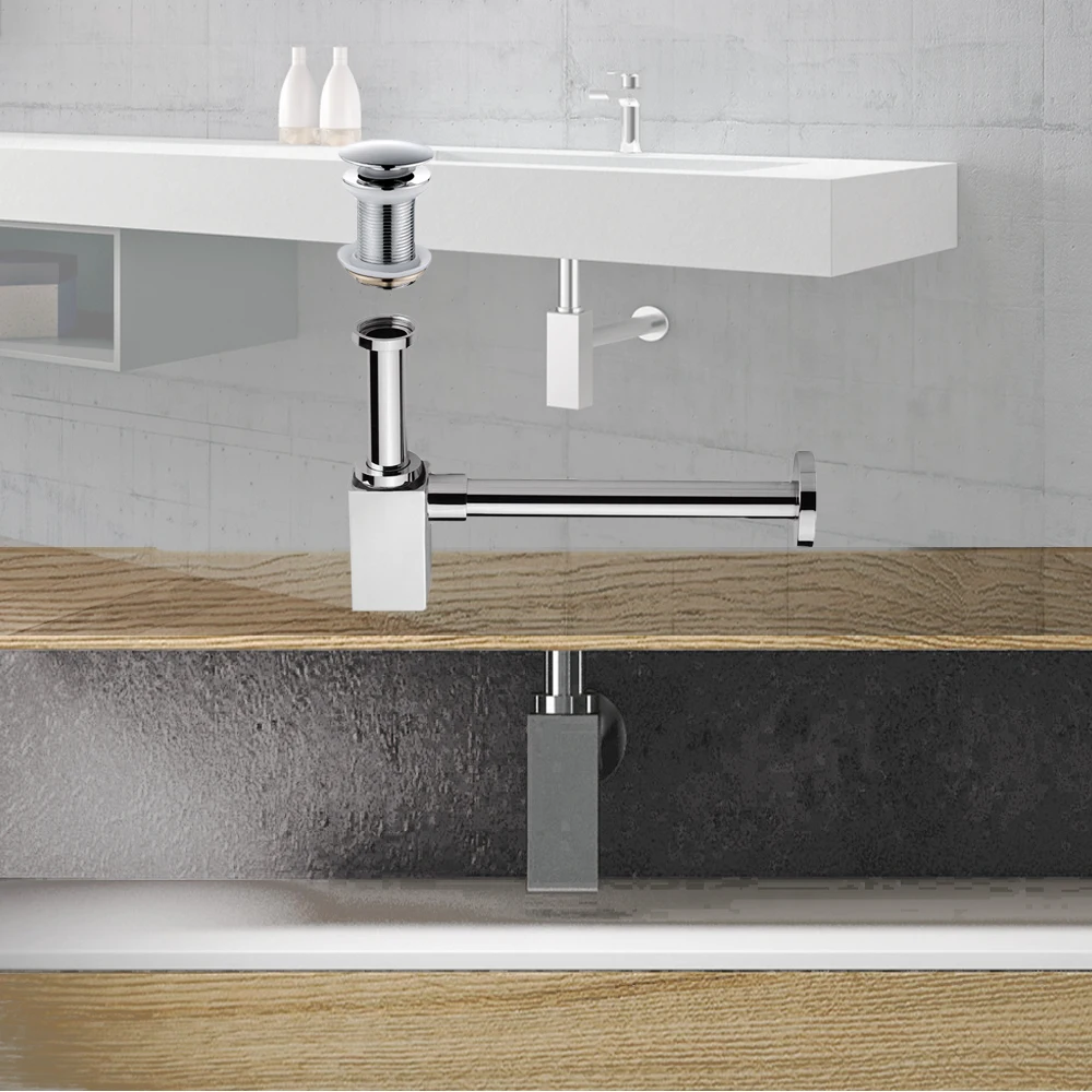 Basin Bottle Trap Drain With Sink Pop Up Siphon For Bathroom Euro Mordern Fixture Golden Black P-trap Hose For Home Renovation