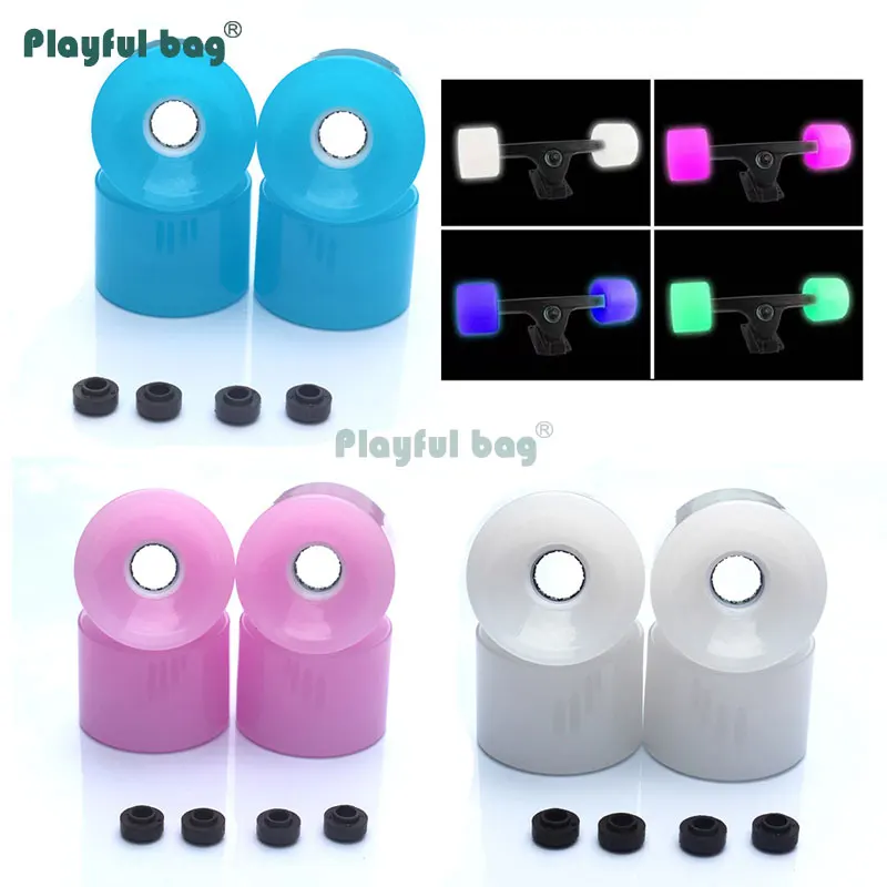 Playful Bag LED 70MM skateboard flash big wheel 3 led beads white light PU wheels Longboard fish board wheels AMB21