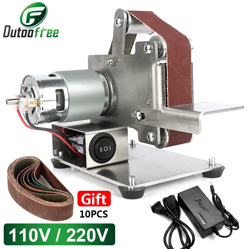 

4000-9000r/min Mini Electric Belt Sander 7 Speed Adjustable Polishing Grinding Machine Cutter Edge Sharpener with 10PCS Belt