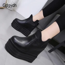 Gdgydh primavera autunno stivaletti con suola spessa donna Platform Wedge Heels stivaletti femminili altezza crescente cerniera in morbida pelle