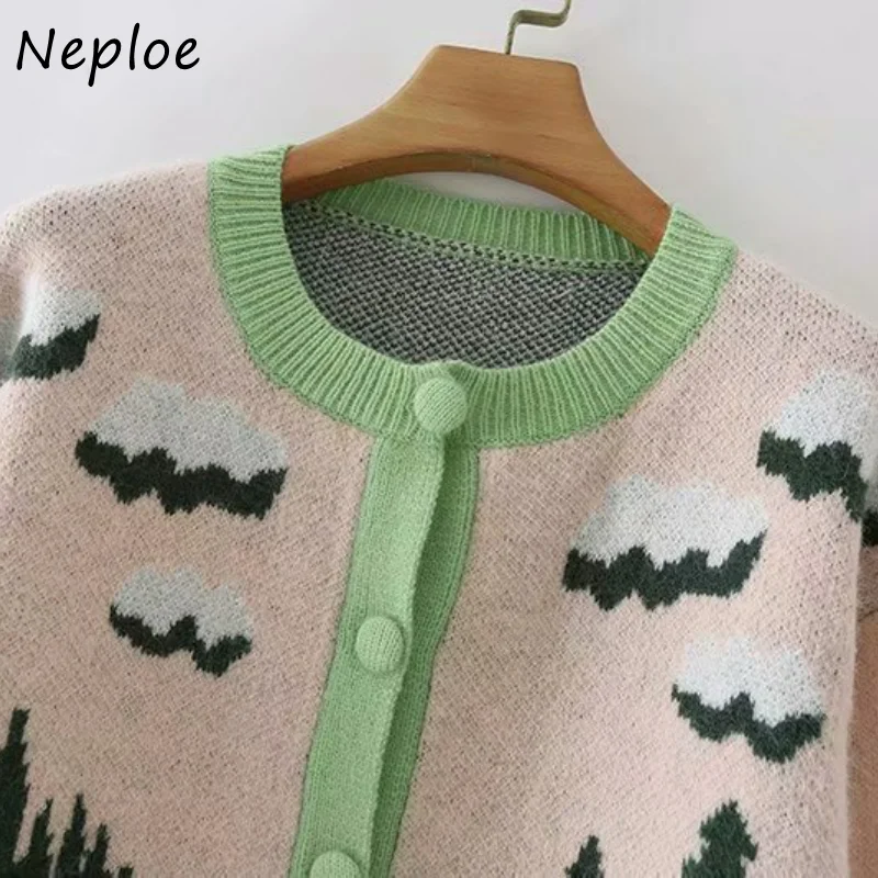 Neploe Fall Winter 2024 New Comfortable Knit Cardigans Women Fresh Sheep Pattern Sweater Jackets Female Single-breasted Tops