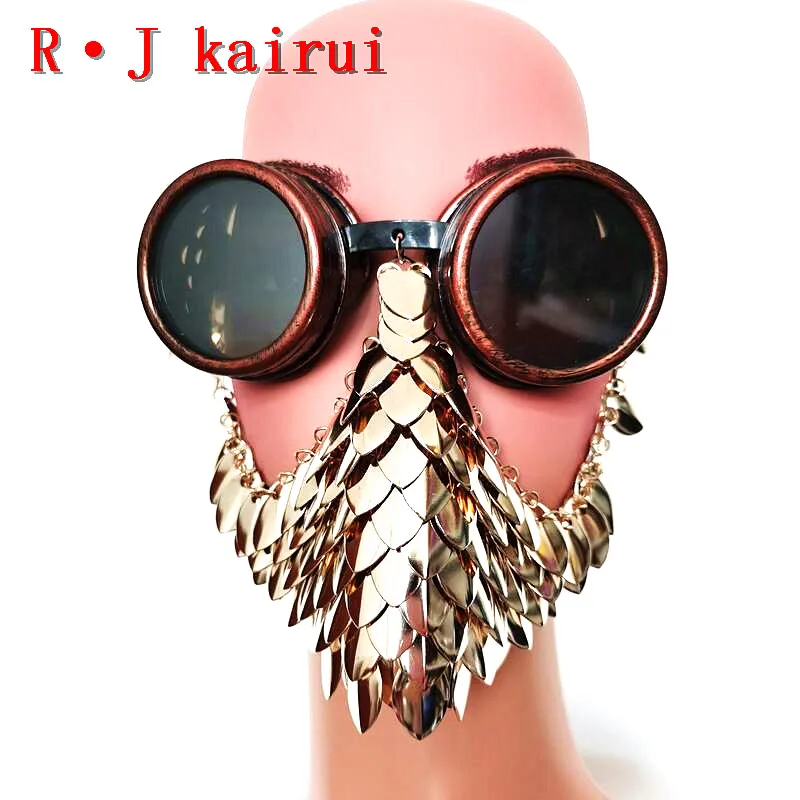 New Style RJFS02 Fashion Women Bronze Steam Sunglasses Gold Color Fish Scale Head Chains Jewelry Unique Fish Scale Head Jewelry