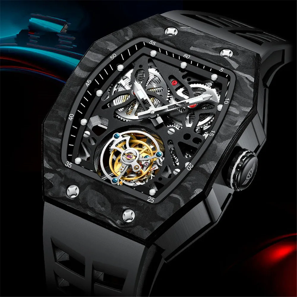 AESOP Real Tourbillon Skeleton Square Watch Men Top Brand Luxury Mechanical Hand Wind Clock Male Luminous Relogio Masculino