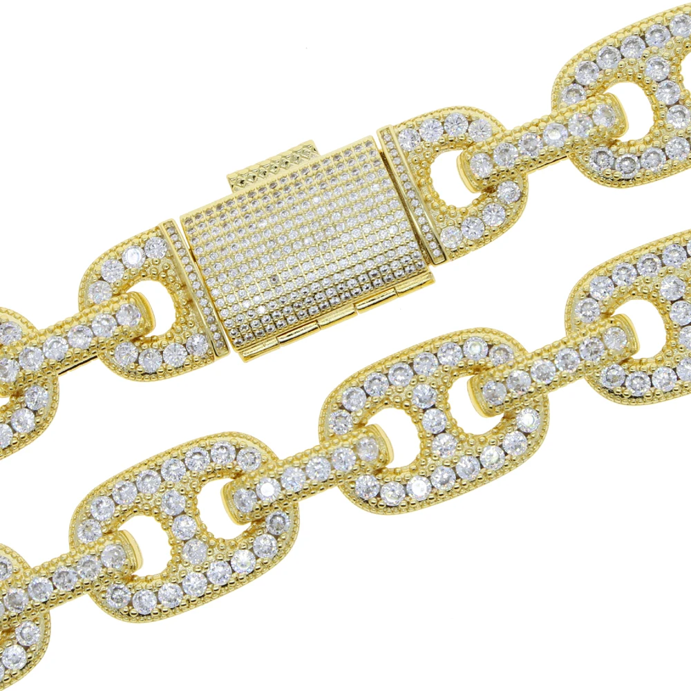 New Miami 19mm Big Box Clasp Cuban Link Necklace Charm Gold Silver Color Iced Out Bling CZ Zircon Men's Women Hip Hop Jewelry