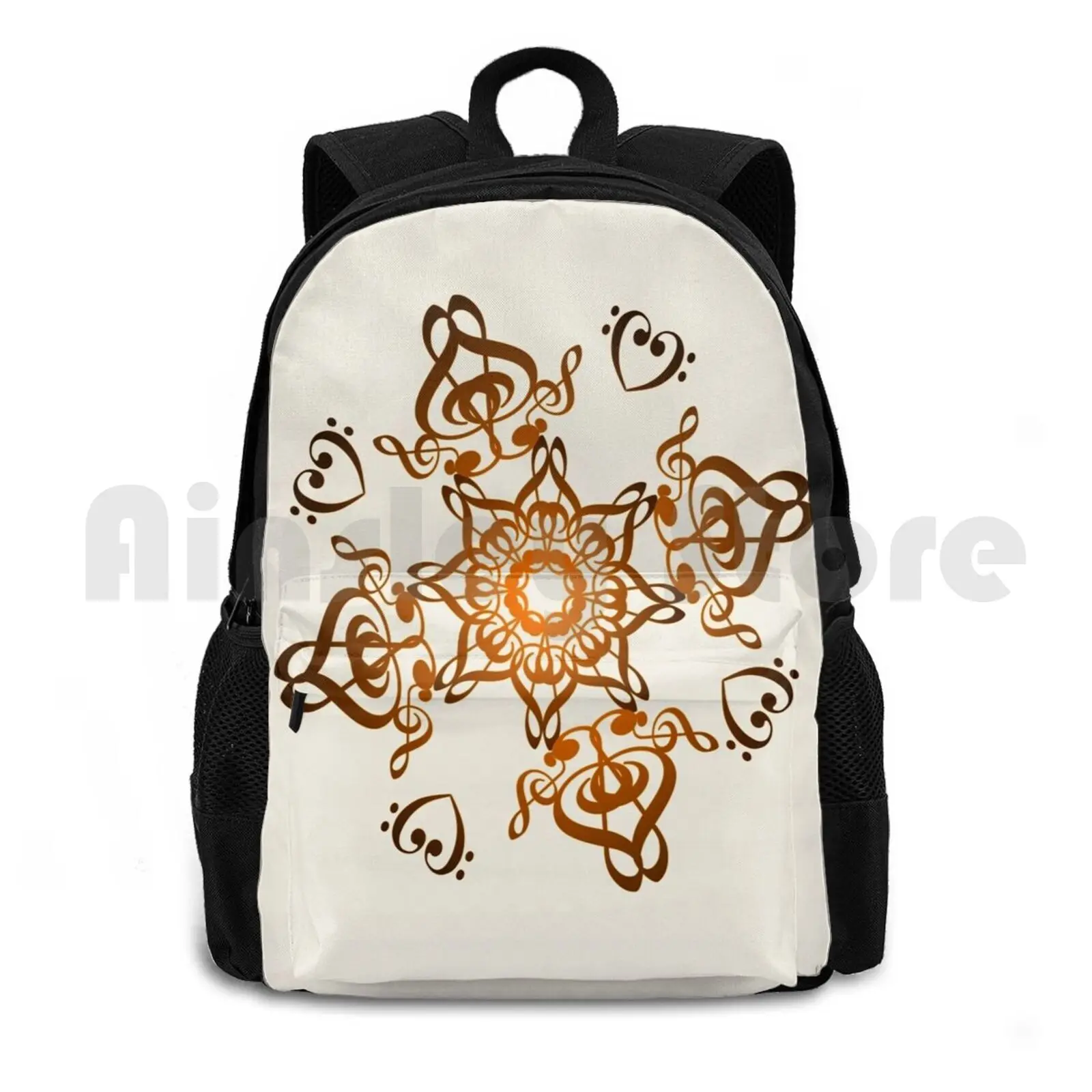 

Musical Henna Outdoor Hiking Backpack Riding Climbing Sports Bag Henna Music Musical Music Notes Flower Clef Treble Clef Bass