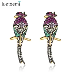 LUOTEEMI Luxury Vivid Parrot Bird Fashion Drop Long Earrings For Women Animal Cute Chic Personality Gifts Bijoux Jewellery Party