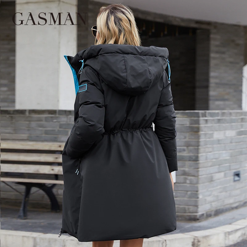 GASMAN 2022 New women\'s down jackets Long fashion Casual contrast Coat women winter Drawstring warm windproof parka brand M-210