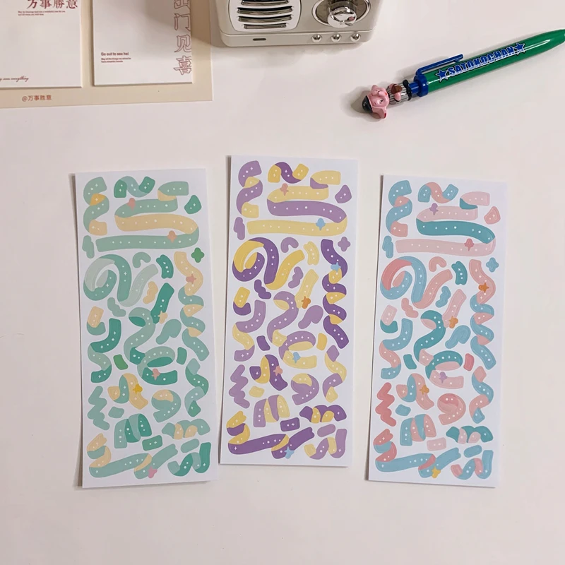 3 Sheets Color Ribbon Rainbow Sky Decorative Stickers Japanese Adhesive Sticker DIY Scrapbooking Album Journal Custom Stationery