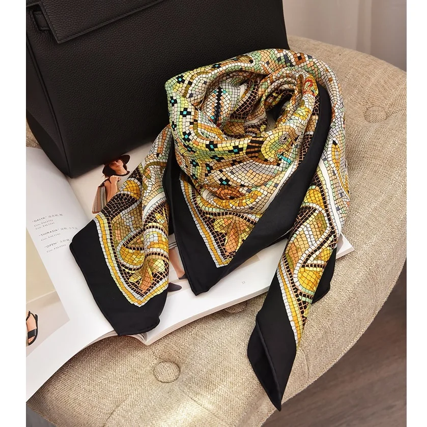 2024 Spring 100% Real Silk Scarf Shawl Unique Print Fashion Head Scarves Hijab 88*88cm