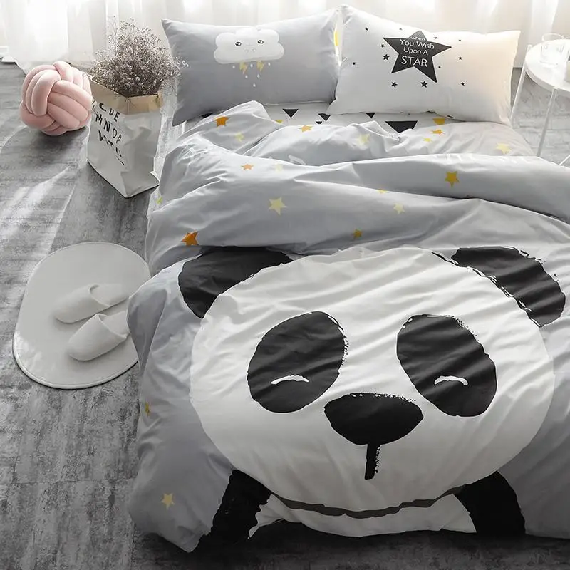 15 Panda fox Bedding set Black and White Duvet Cover Cartoon for children/kids Queen King Jpcs Bedclothes bed linen bed sheet