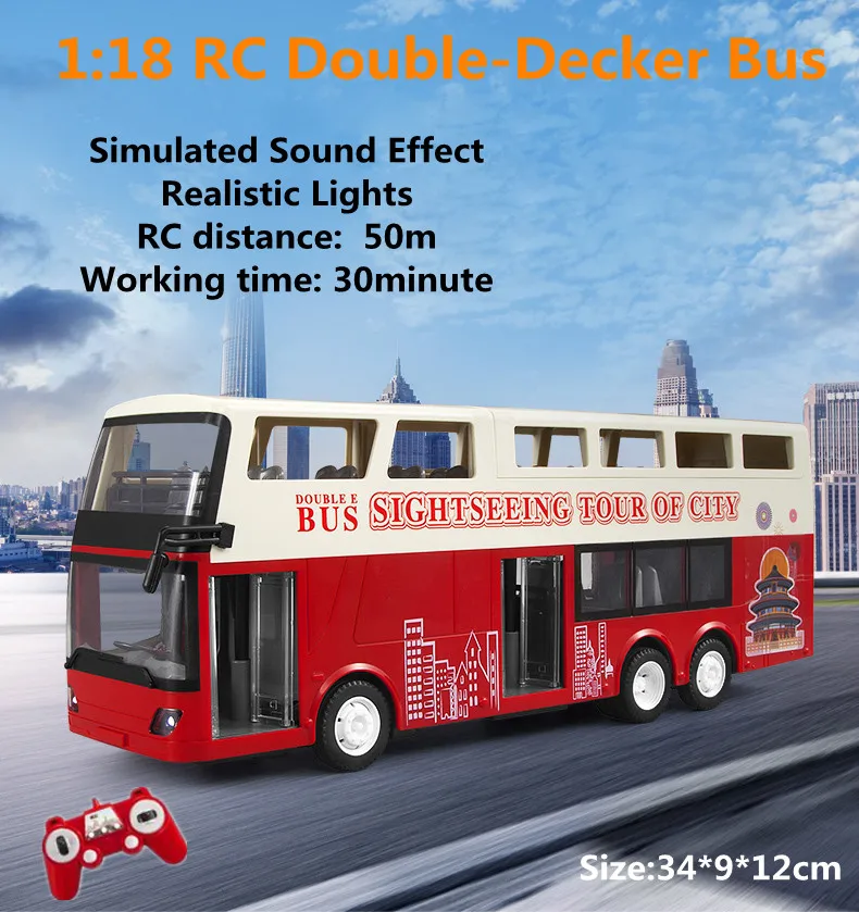 New RC Double-Decker Sightseeing Bus Removable Open-Top Bus Model Toy With One-Key Door Opening RC Distance: 50m Vehicle Model