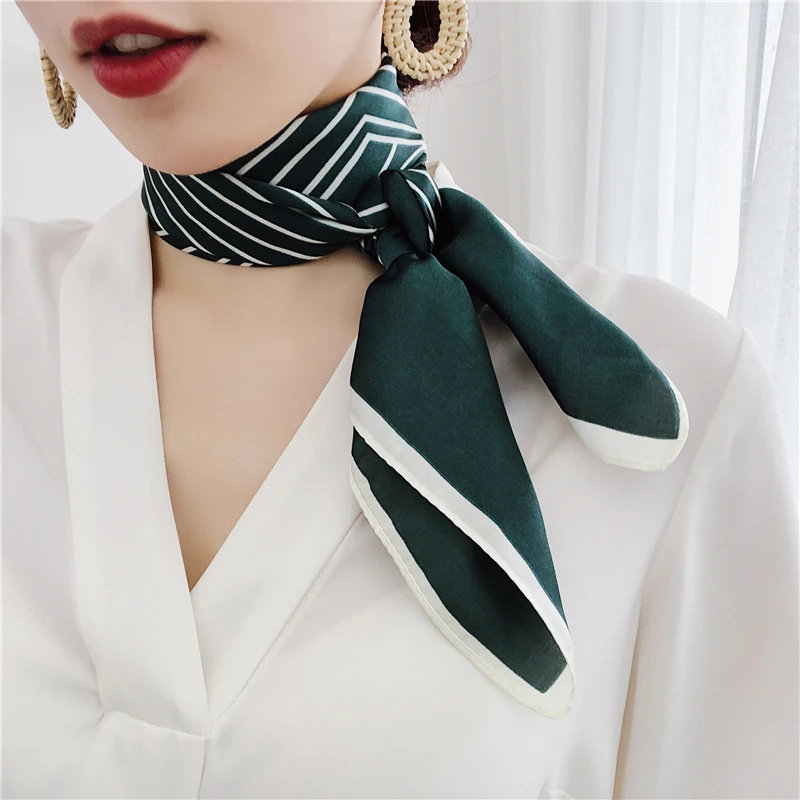 Designer Scarf Elegant Irregular Stripes Square Satin Silk Scarf For Women Handkerchiefs Apparel Accessories 70X70cm Small Shawl