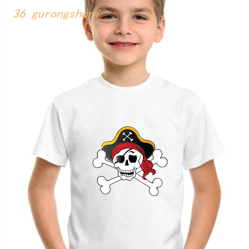 kid funny t shirt boys t shirts skull Pirate Ship graphic kids tshirt boy t-shirts summer tops for girls shirts children clothes