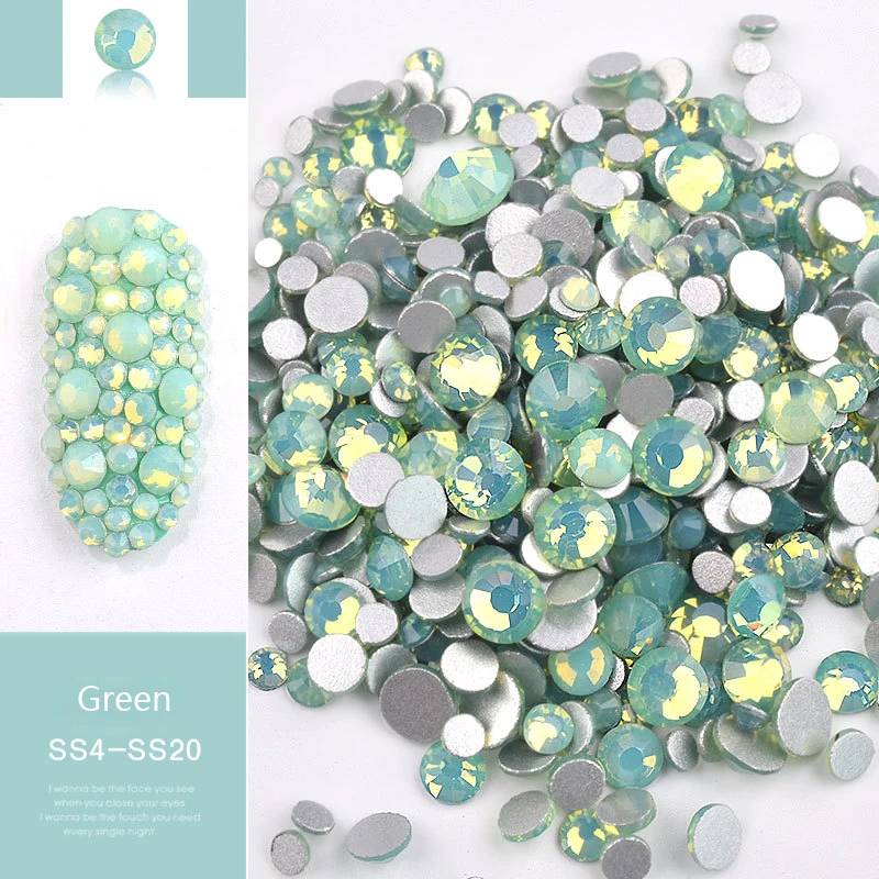 350pcs Opal 3D Crystal Nail Rhinestone Flatback AB Glass DIY Nail Art Decoration Mixed Size ss3-ss30