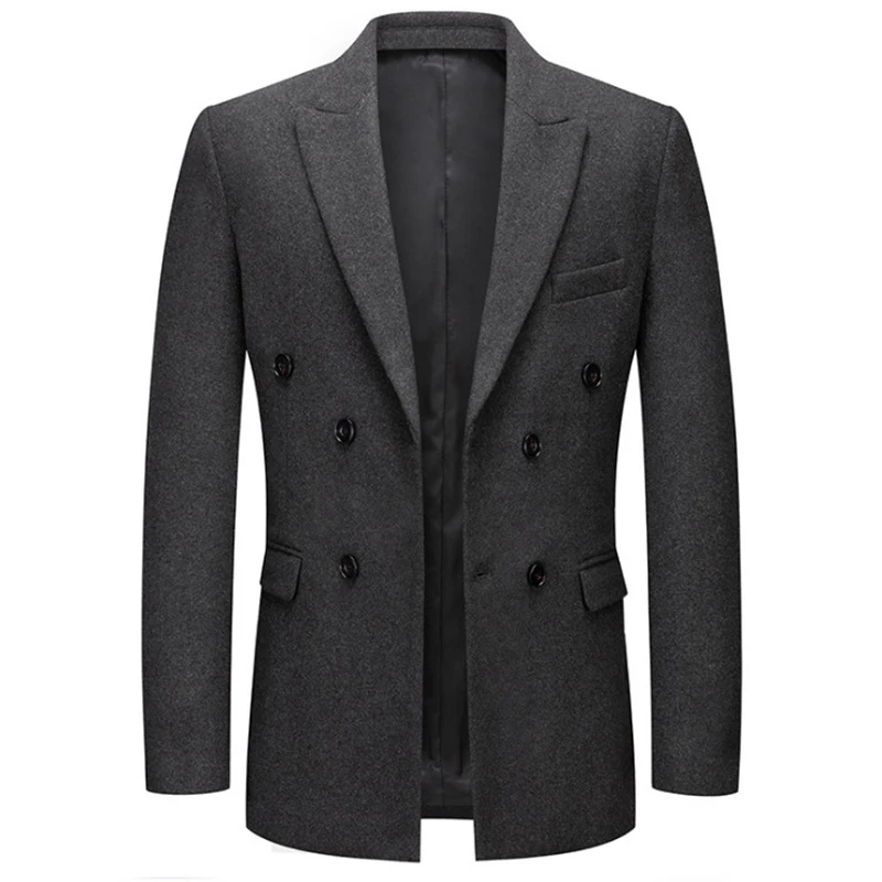 

Autumn Winter Men Wool Blazer Jacket Fashion Double Breasted Anti Wrinkle Men Suit Jackets Casual Slim Fit Woolen Coat